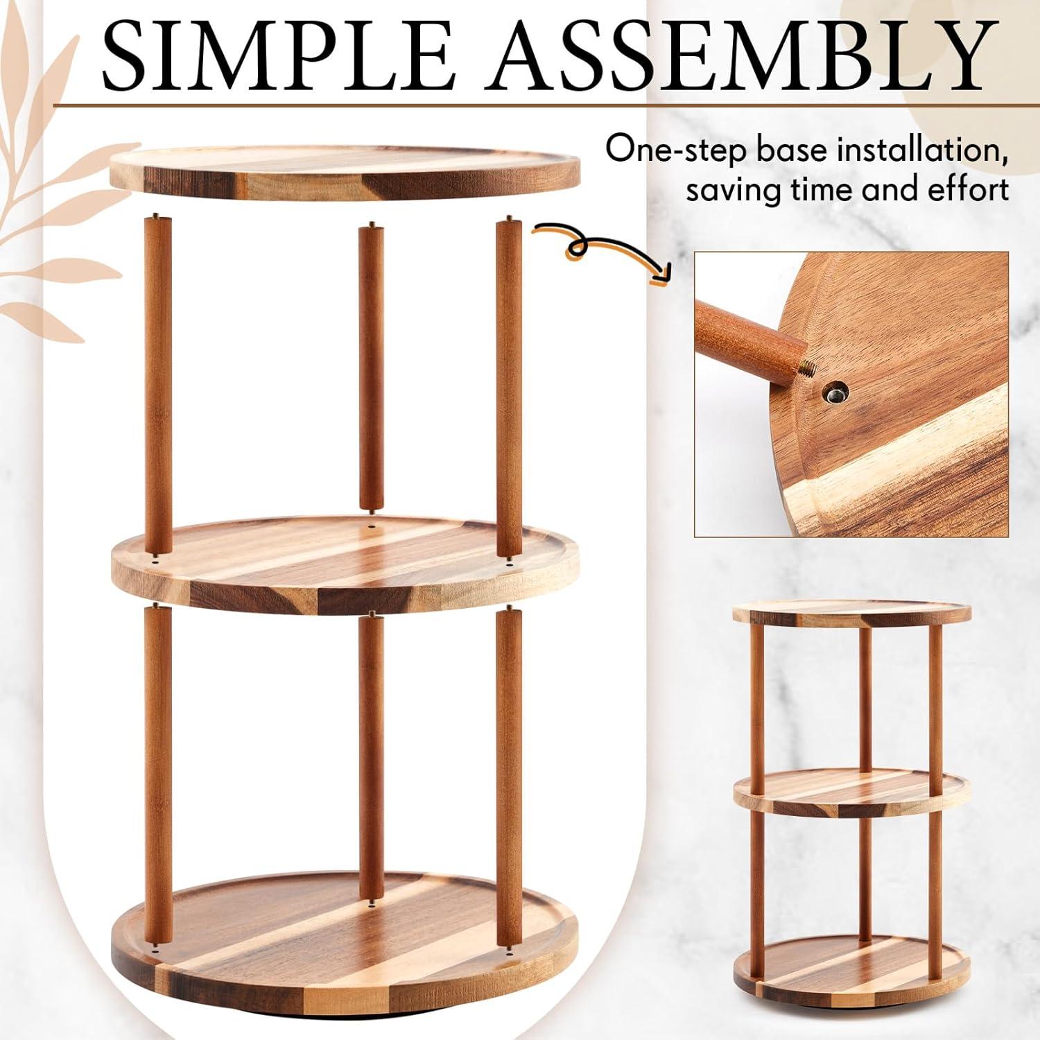Organizador Giratorio de Madera Acacia 3 Niveles 22.86x22.86x45 cm