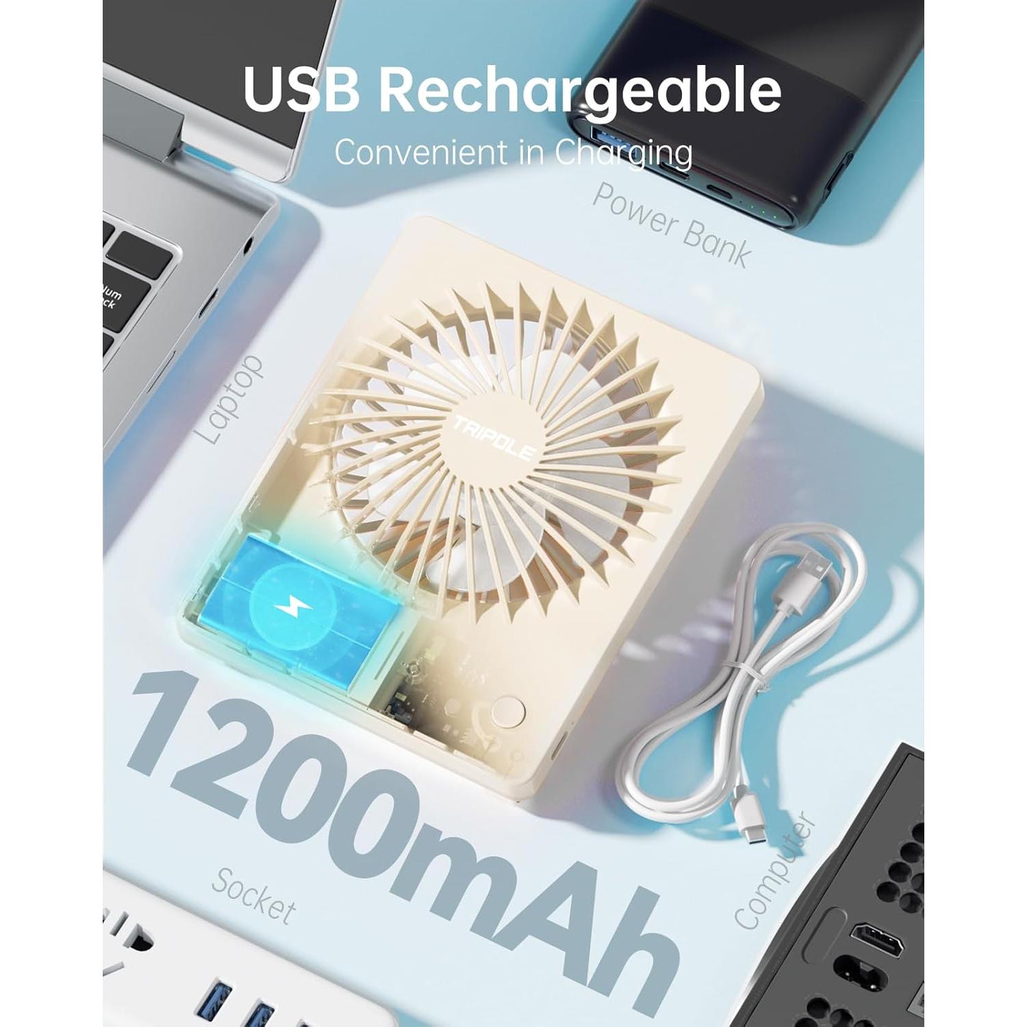 Ventilador de Escritorio TriPole KW59 Beige Recargable 30 cm