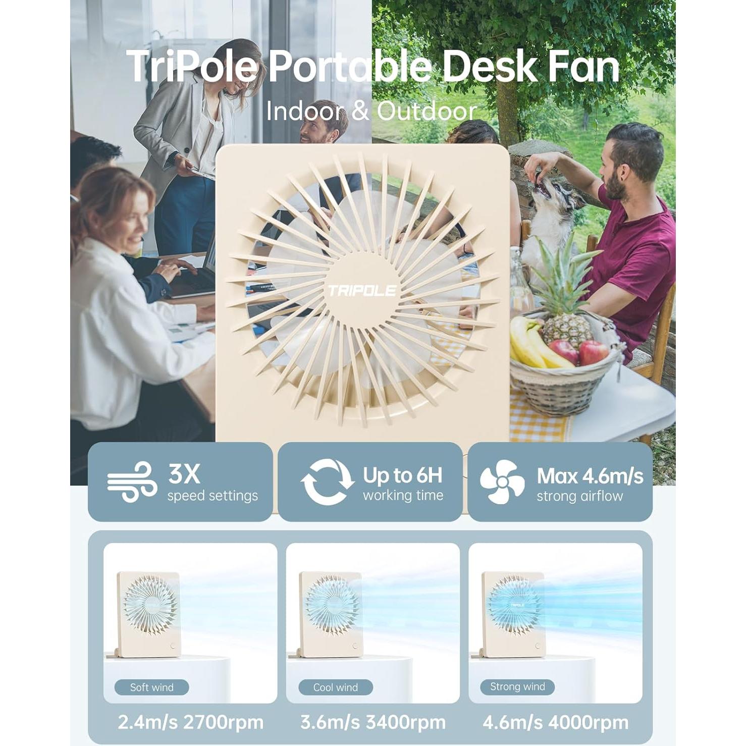 Ventilador de Escritorio TriPole KW59 Beige Recargable 30 cm