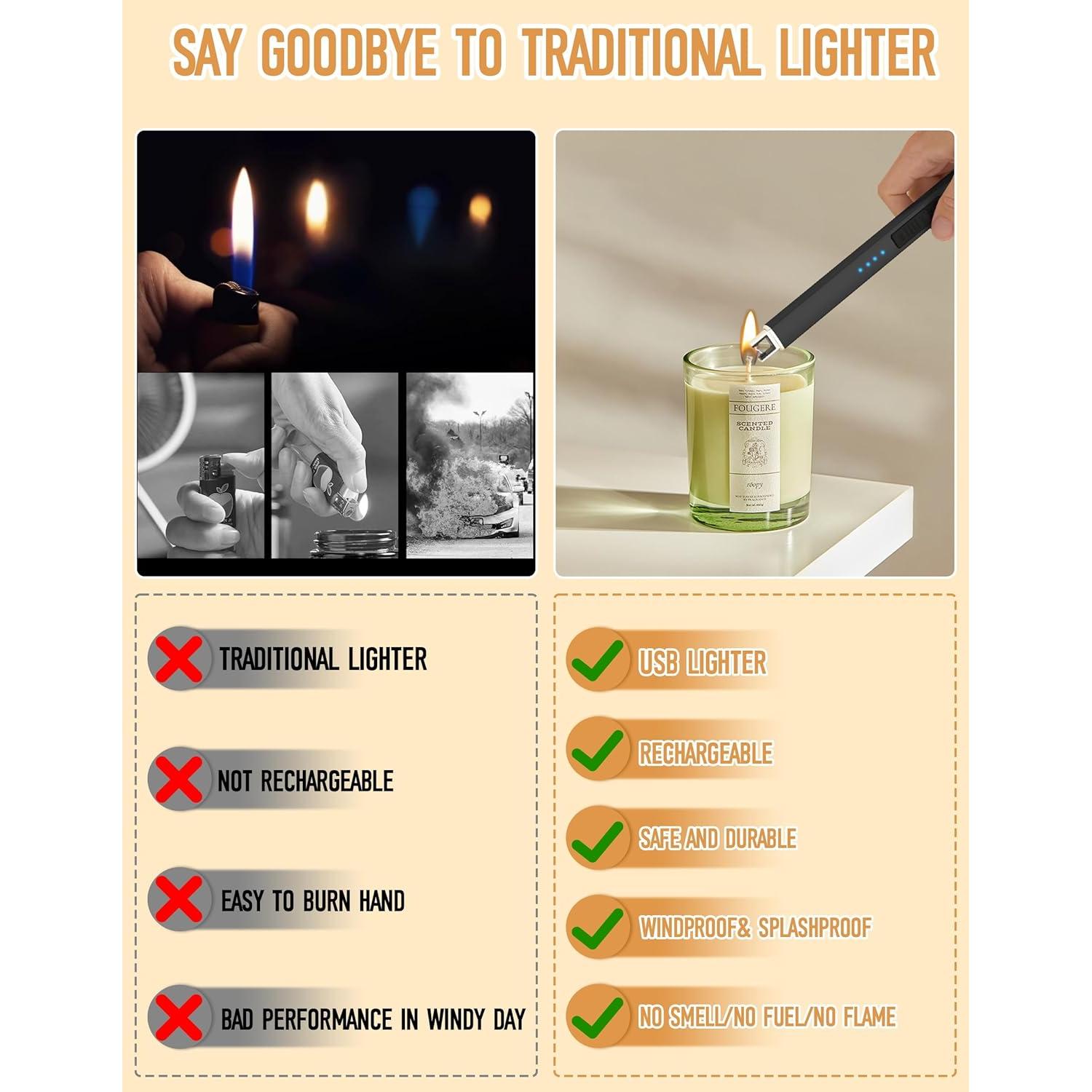 Electric Candle Lighter, Valentines Day Gifts for Her/Him, USB Arc Rechargeable Windproof Long Lighter for Candle, Valentines Day Gifts, Birthday Gift for Women Men Mom Wife Sister