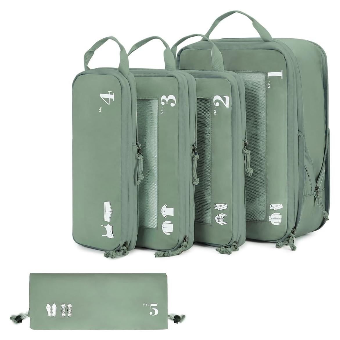 Set de 5 Cubos de Compresión ECOHUB para Maletas Verde