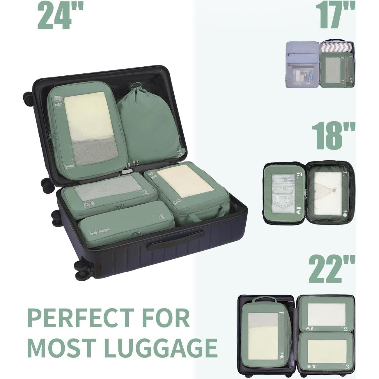 Set de 5 Cubos de Compresión ECOHUB para Maletas Verde