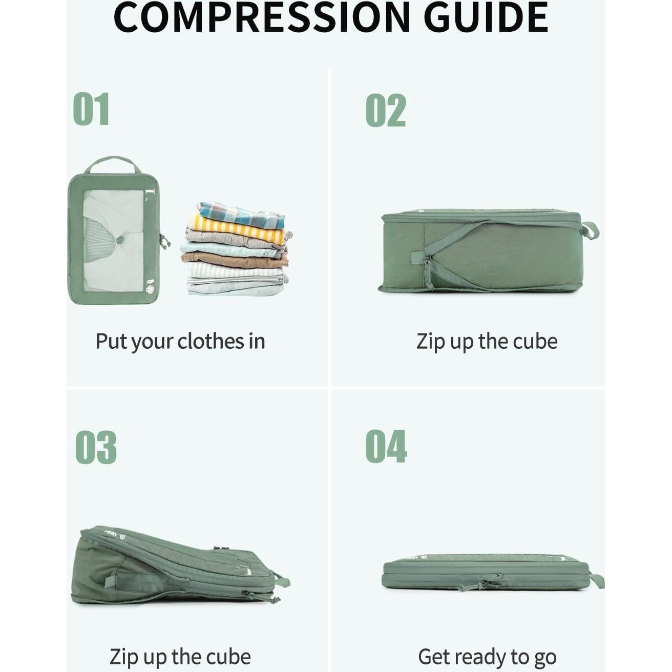 Set de 5 Cubos de Compresión ECOHUB para Maletas Verde