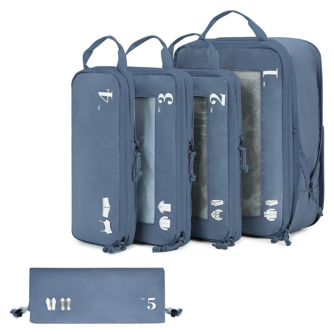 Set de 5 Cubos de Compresión ECOHUB para Maletas Azul