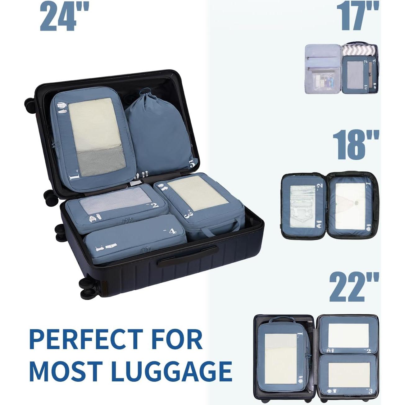 Set de 5 Cubos de Compresión ECOHUB para Maletas Azul