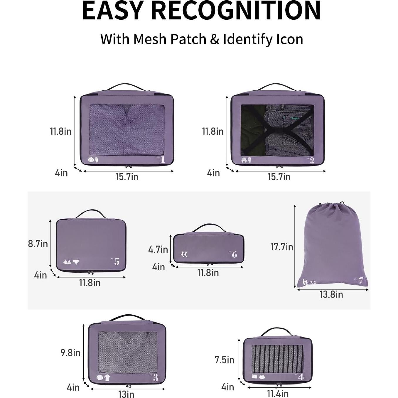 Juego de 7 Cubos de Empaque ECOHUB Púrpura Lavables