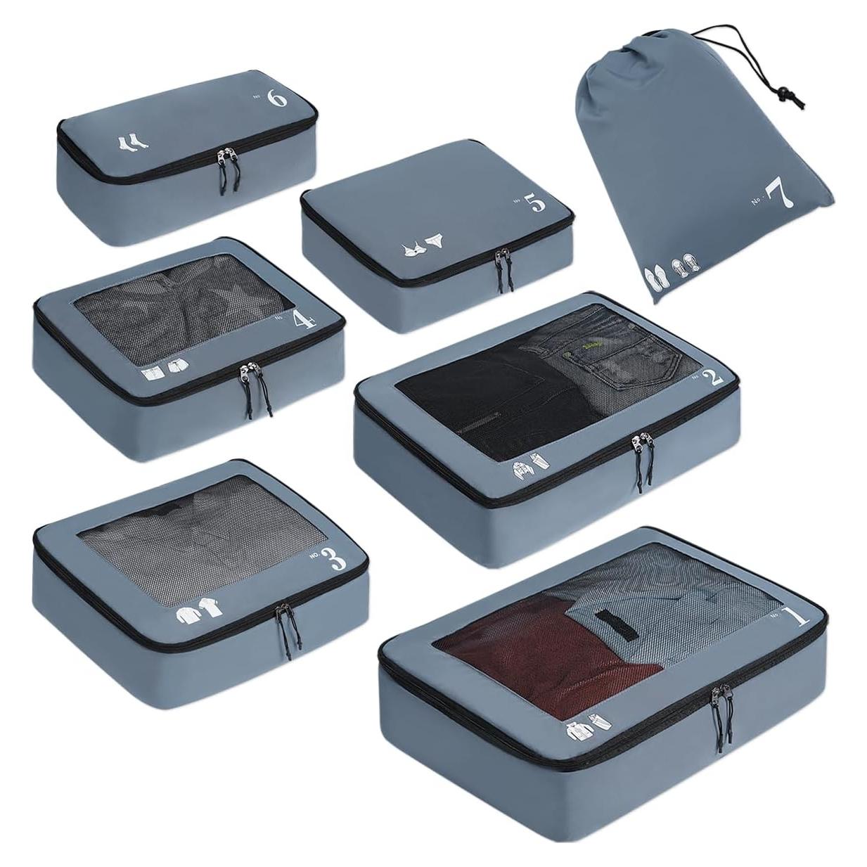 Juego de 7 Cubos de Empaque ECOHUB Gris - Organizadores de Viaje