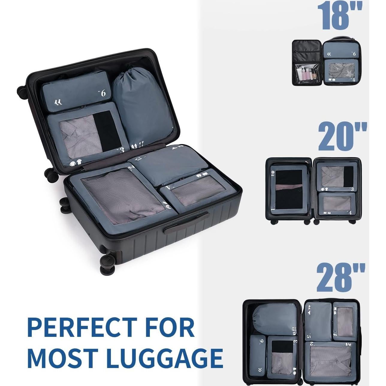 Juego de 7 Cubos de Empaque ECOHUB Gris - Organizadores de Viaje