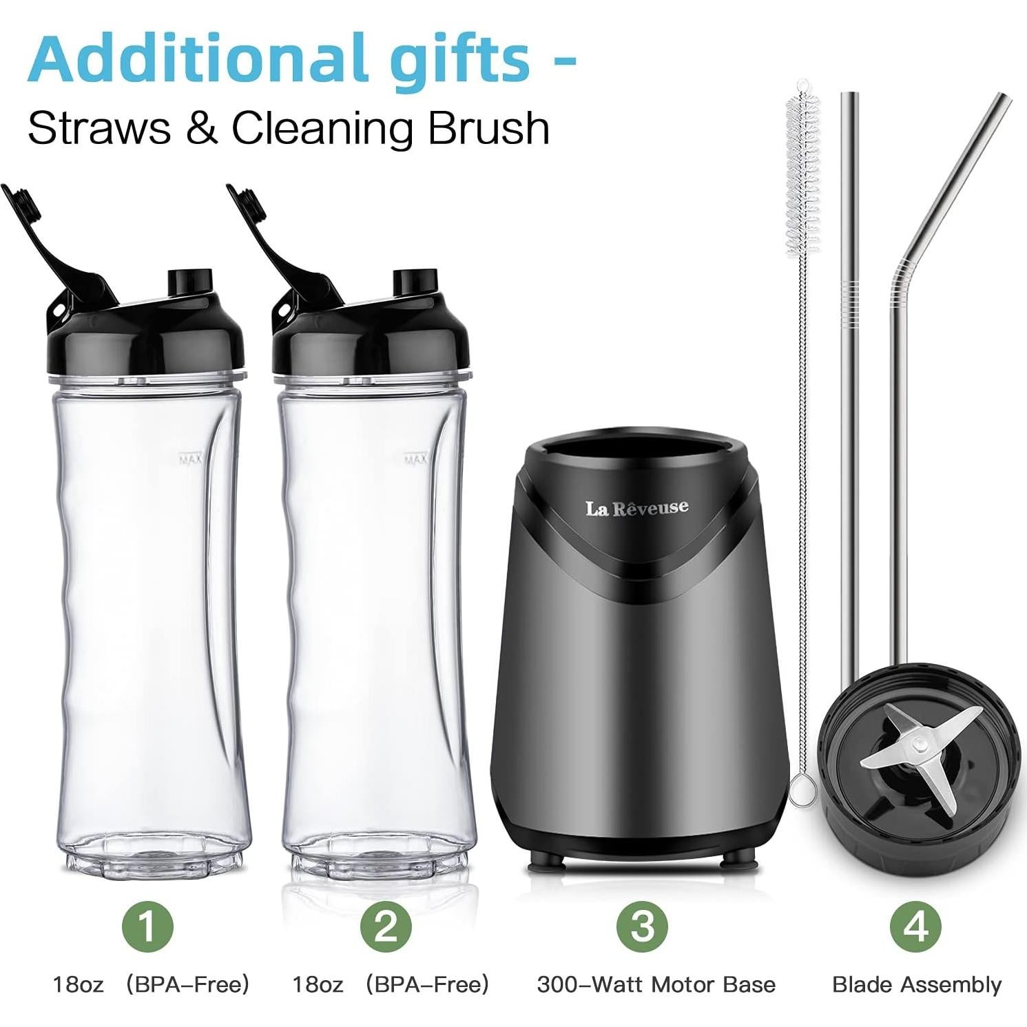 Licuadora Personal La Reveuse 300W con 2 Botellas 550ml Sin BPA