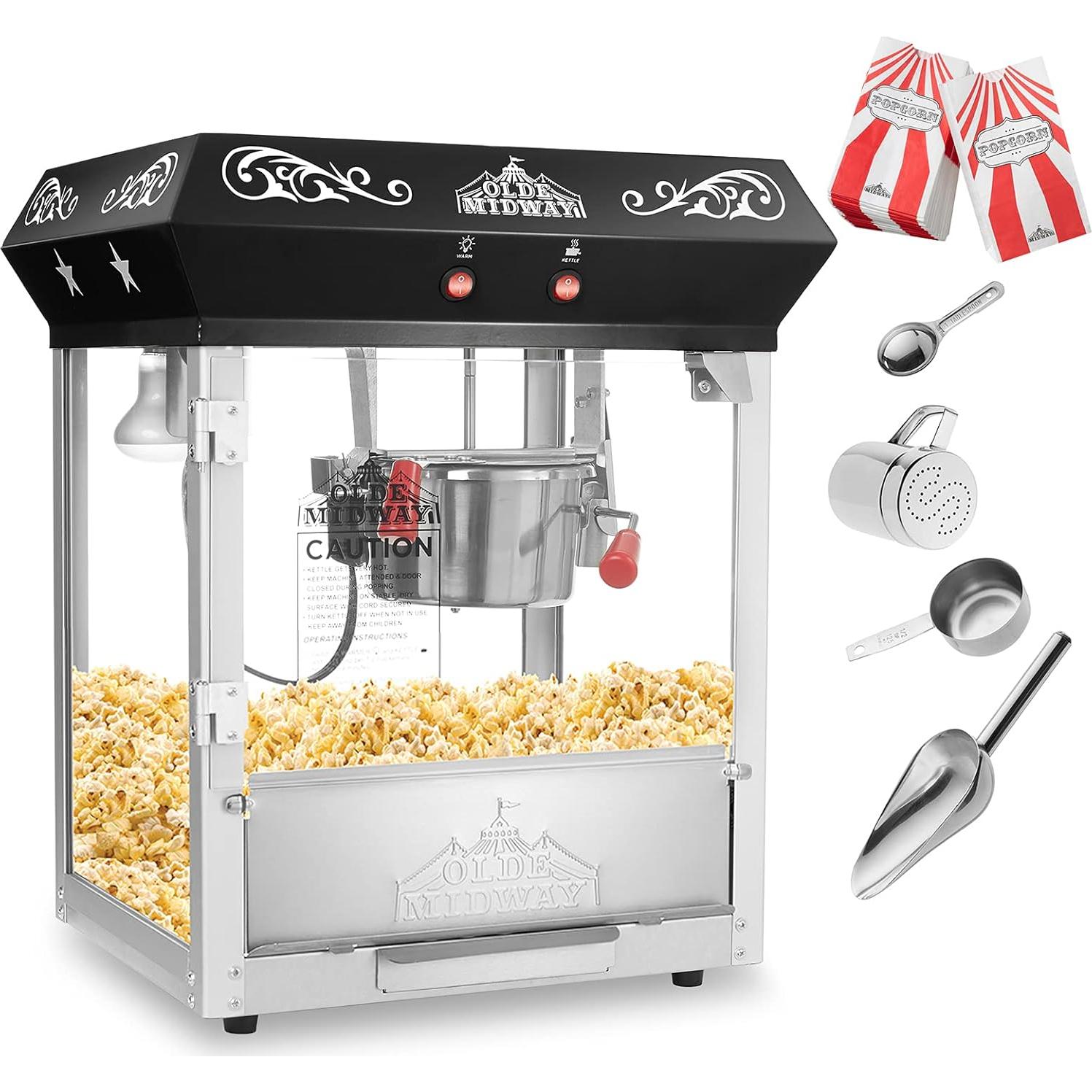 Máquina de Palomitas Olde Midway 4 oz Negra - Estilo Retro