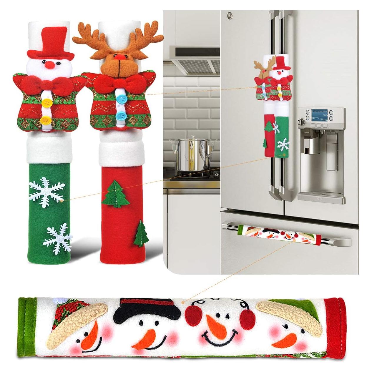 Fundas para Manijas de Refrigerador OUGAR8 - 3 Piezas Muñeco de Nieve