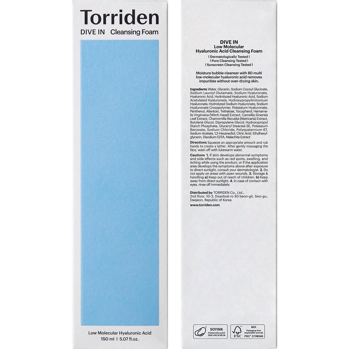 Espuma Limpiadora Facial Torriden DIVE IN 150ml - Hidratante