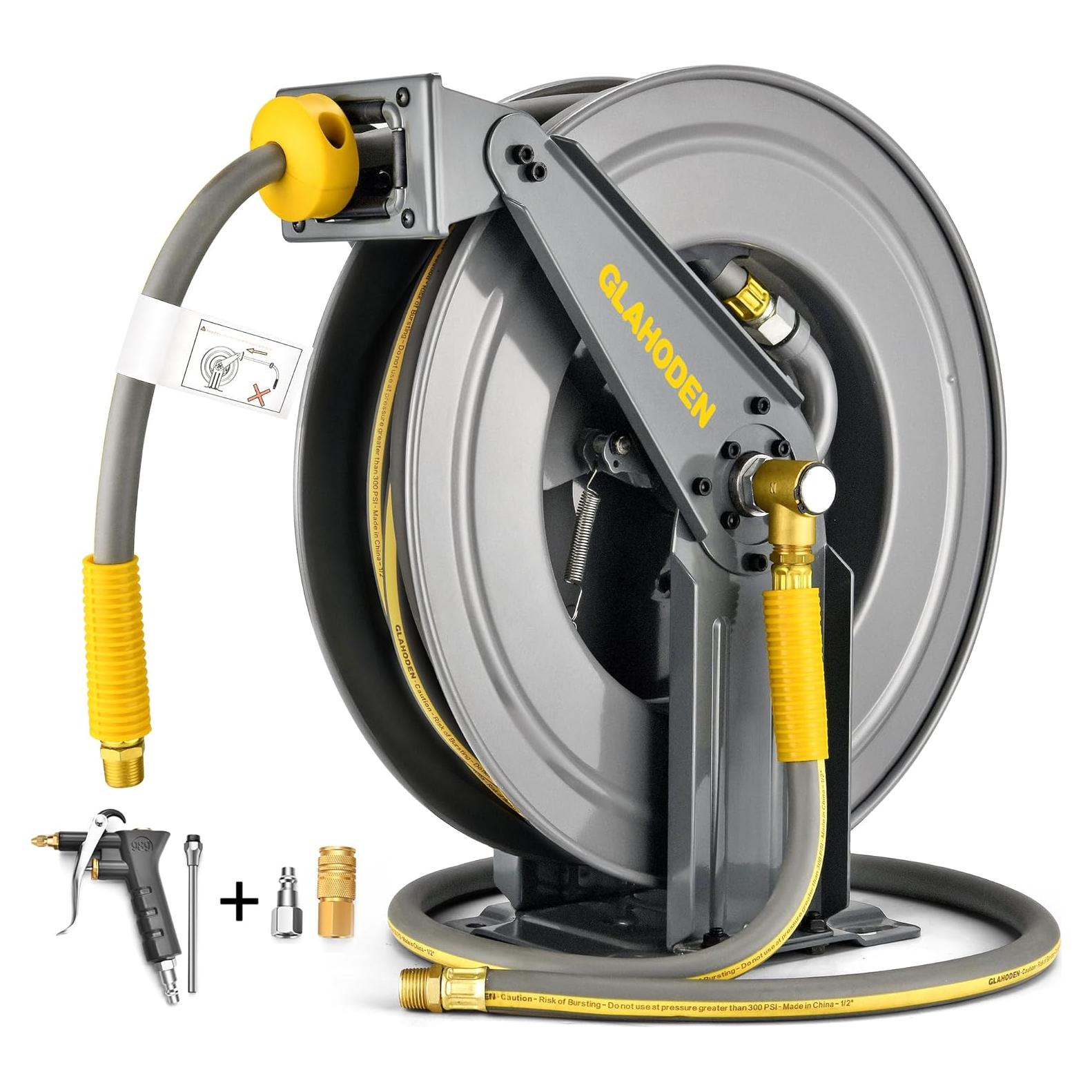 Carrete de Manguera de Aire GLAHODEN 15m Doble Brazo 1/2" 300PSI