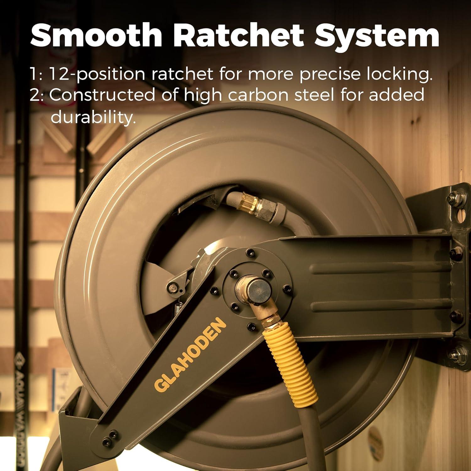 Carrete de Manguera de Aire GLAHODEN 15m Doble Brazo 1/2" 300PSI