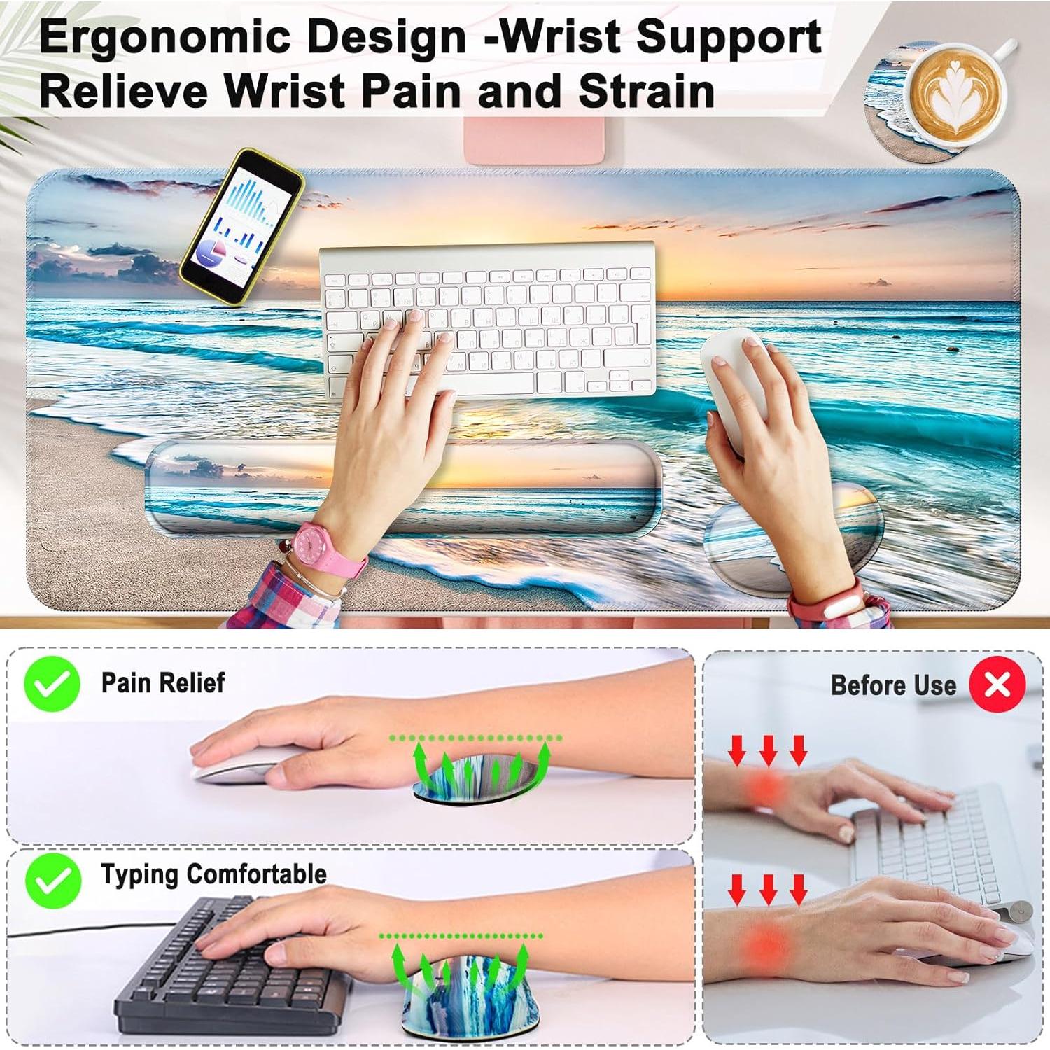 Set 4 en 1 Reposamuñecas Ergonómico Wiabsi Playa XXL