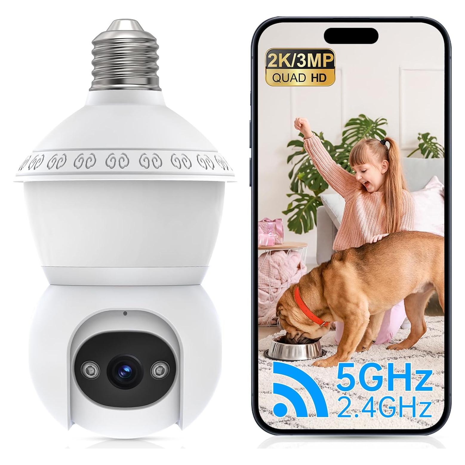 Cámara de Seguridad Tipo Bombilla 2K WiFi Doble Banda ZKCAI