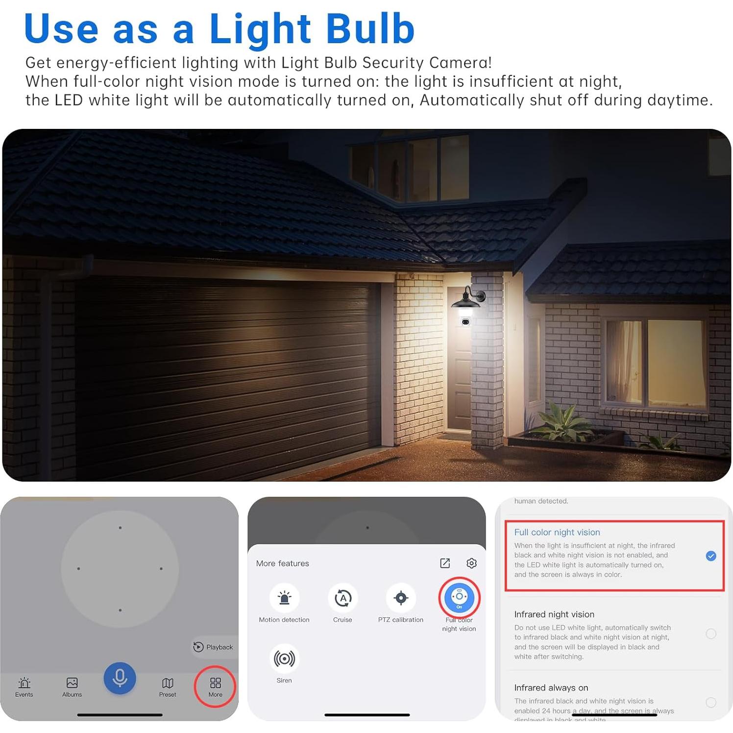 Cámara de Seguridad Tipo Bombilla 2K WiFi Doble Banda ZKCAI