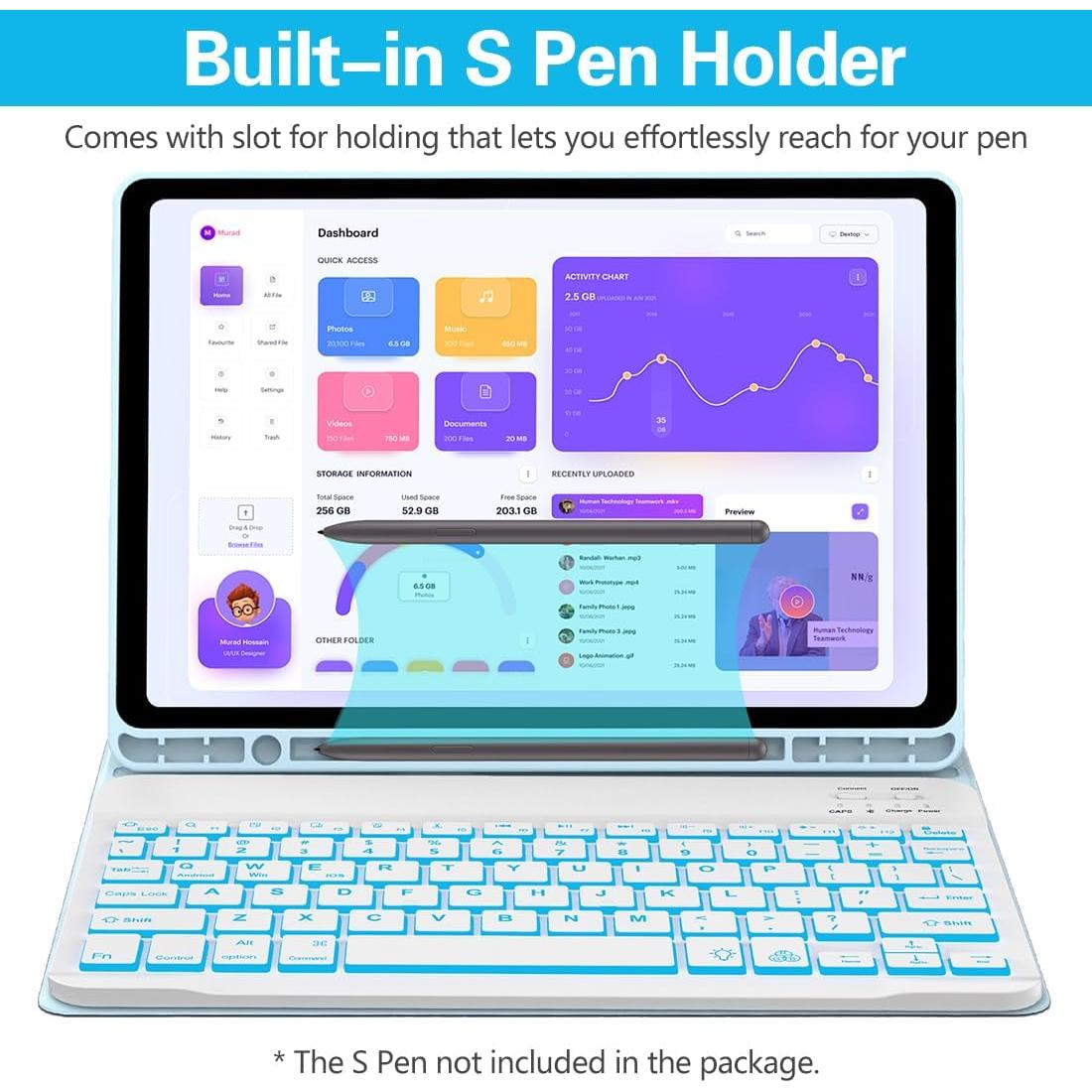 Funda Teclado Samsung Galaxy Tab A9 Plus 11" 2023 Retroiluminada