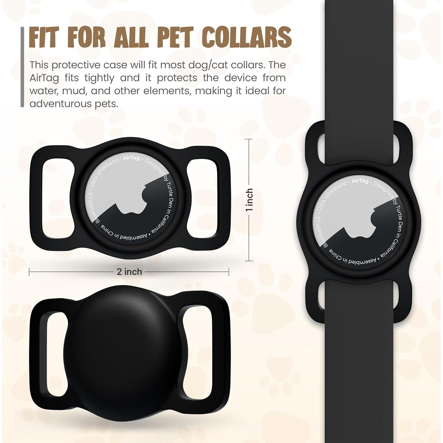Soporte para Collar de Perro AirTag Turtle Den - 2 Paquete Negro