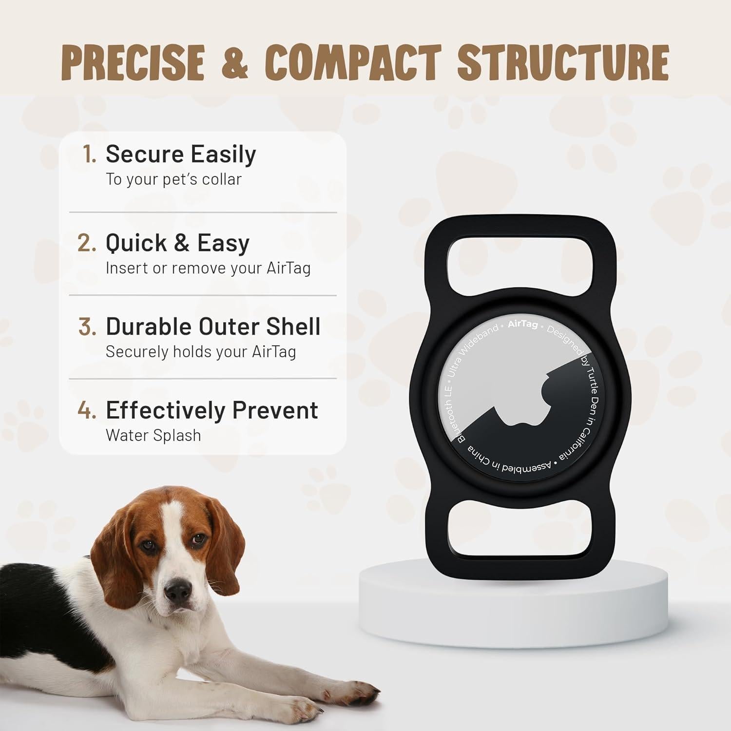 Soporte para Collar de Perro AirTag Turtle Den - 2 Paquete Negro