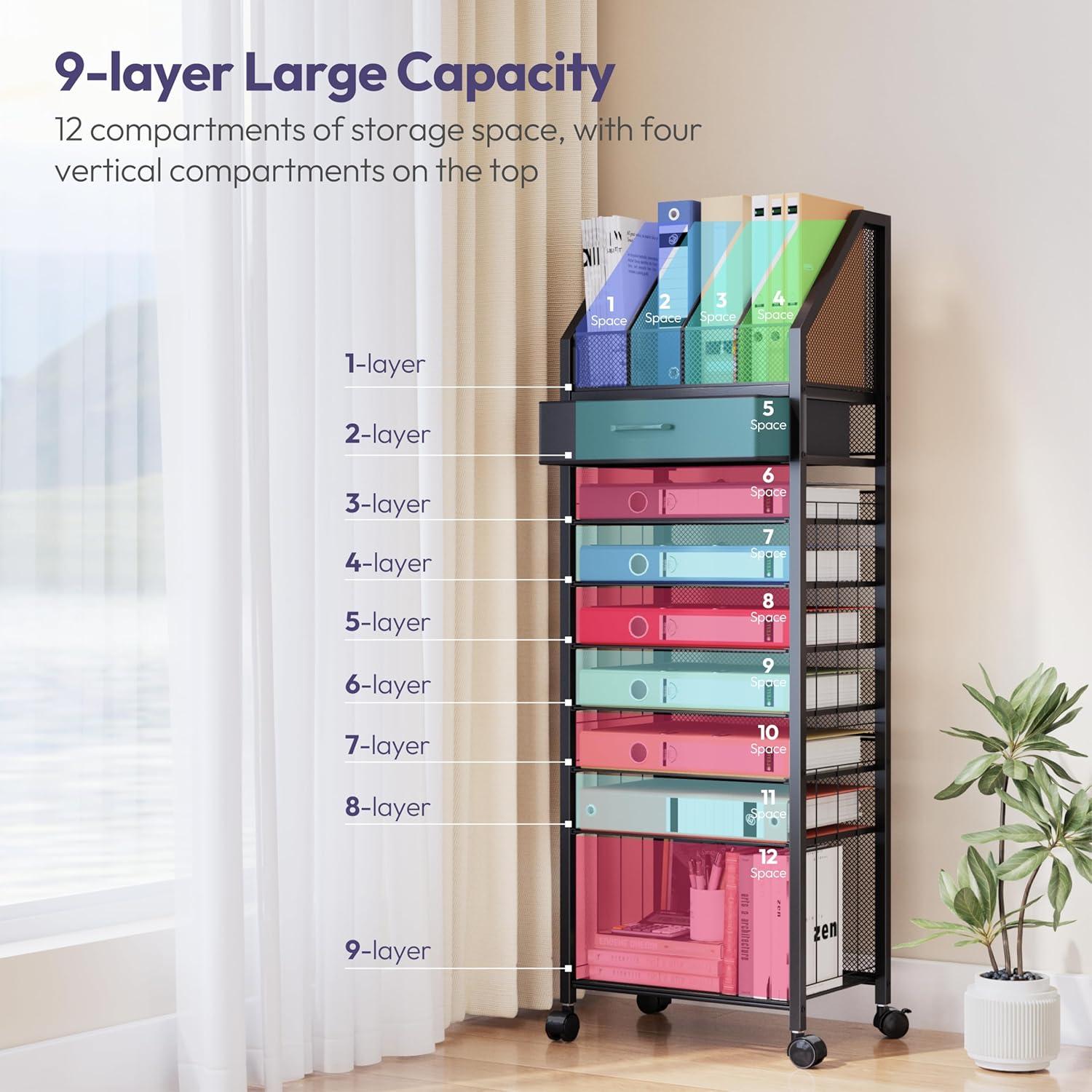 Carro de Archivos Rodante SWTYMIKI 9 Niveles Negro