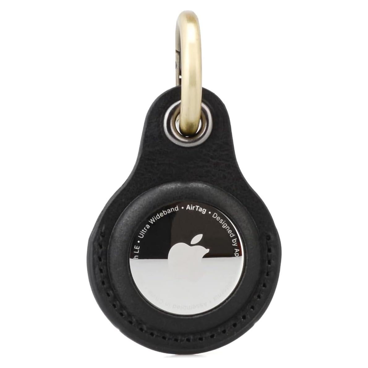 Funda de Cuero Genuino para Airtag Apple - Negro, Resistente al Agua