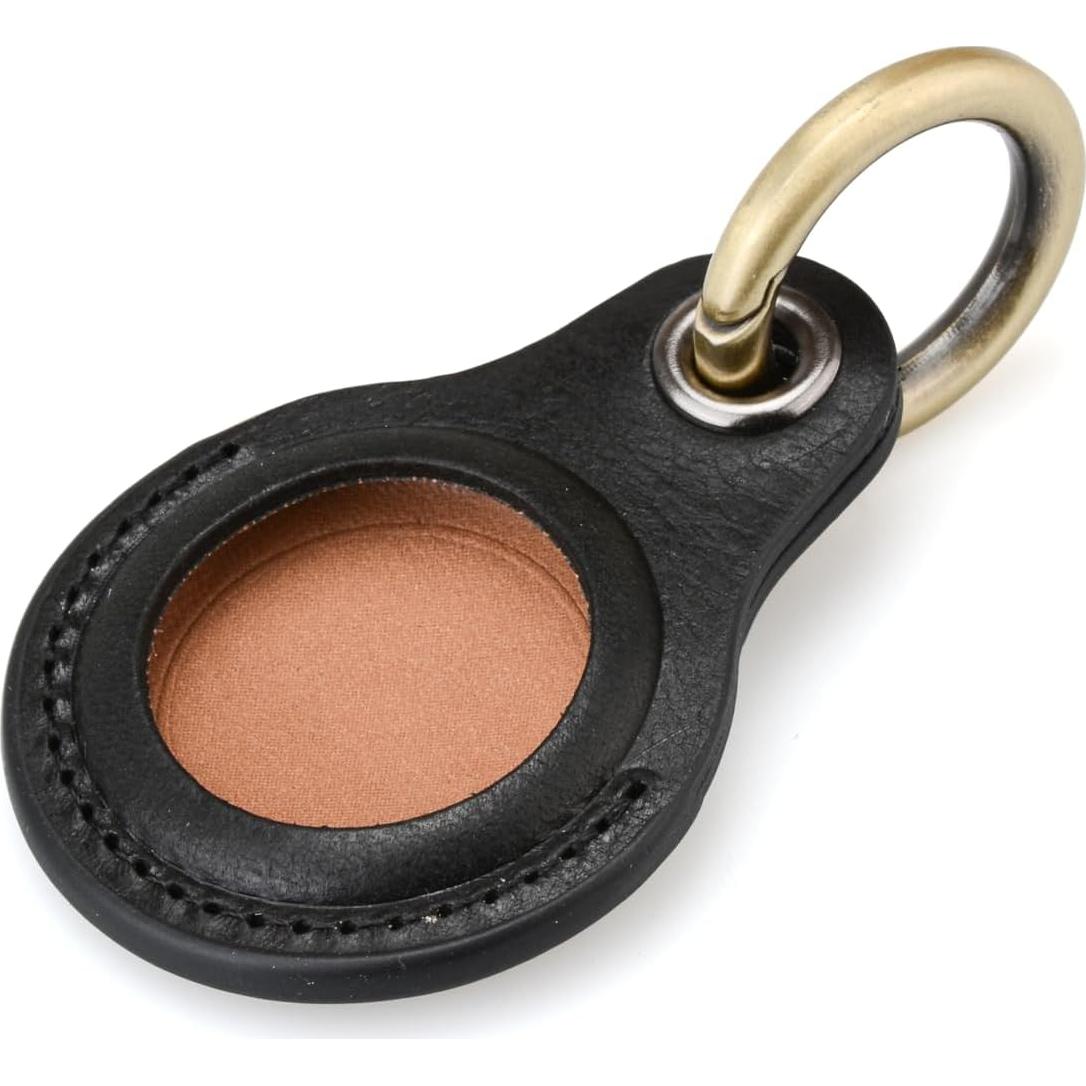 Funda de Cuero Genuino para Airtag Apple - Negro, Resistente al Agua