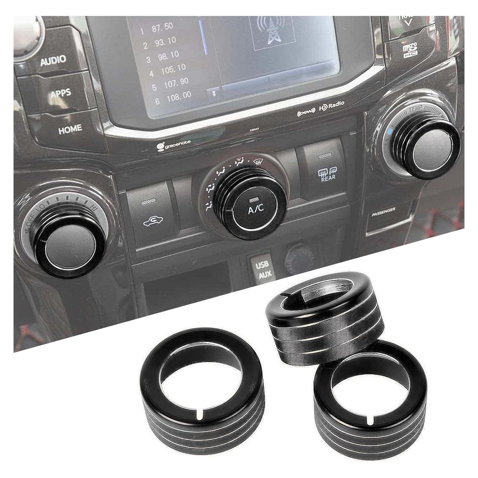 JeCar Air Conditioning Switch Knob Cover Aluminum Alloy Accessory Decoration Trim Compatible with Toyota 4Runner 2010-2020, Black, 3PCs