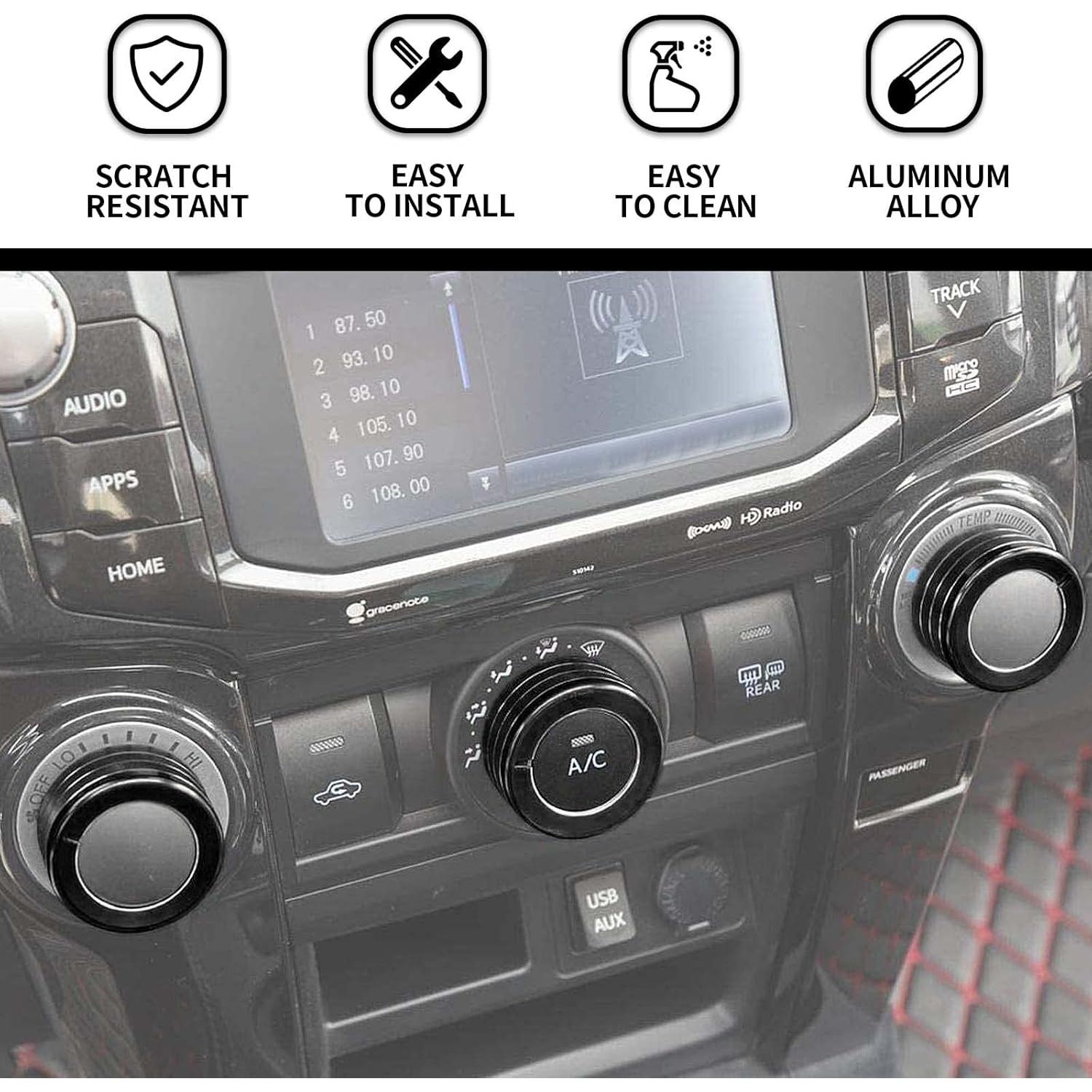 JeCar Air Conditioning Switch Knob Cover Aluminum Alloy Accessory Decoration Trim Compatible with Toyota 4Runner 2010-2020, Black, 3PCs