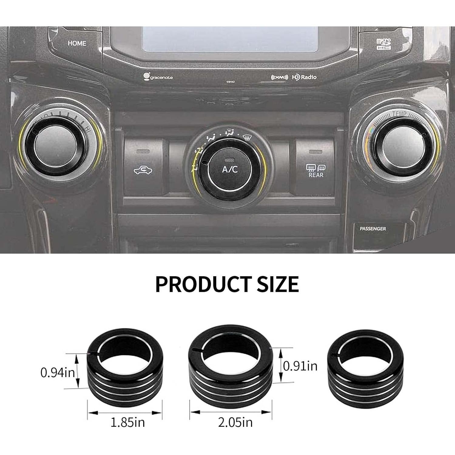 JeCar Air Conditioning Switch Knob Cover Aluminum Alloy Accessory Decoration Trim Compatible with Toyota 4Runner 2010-2020, Black, 3PCs