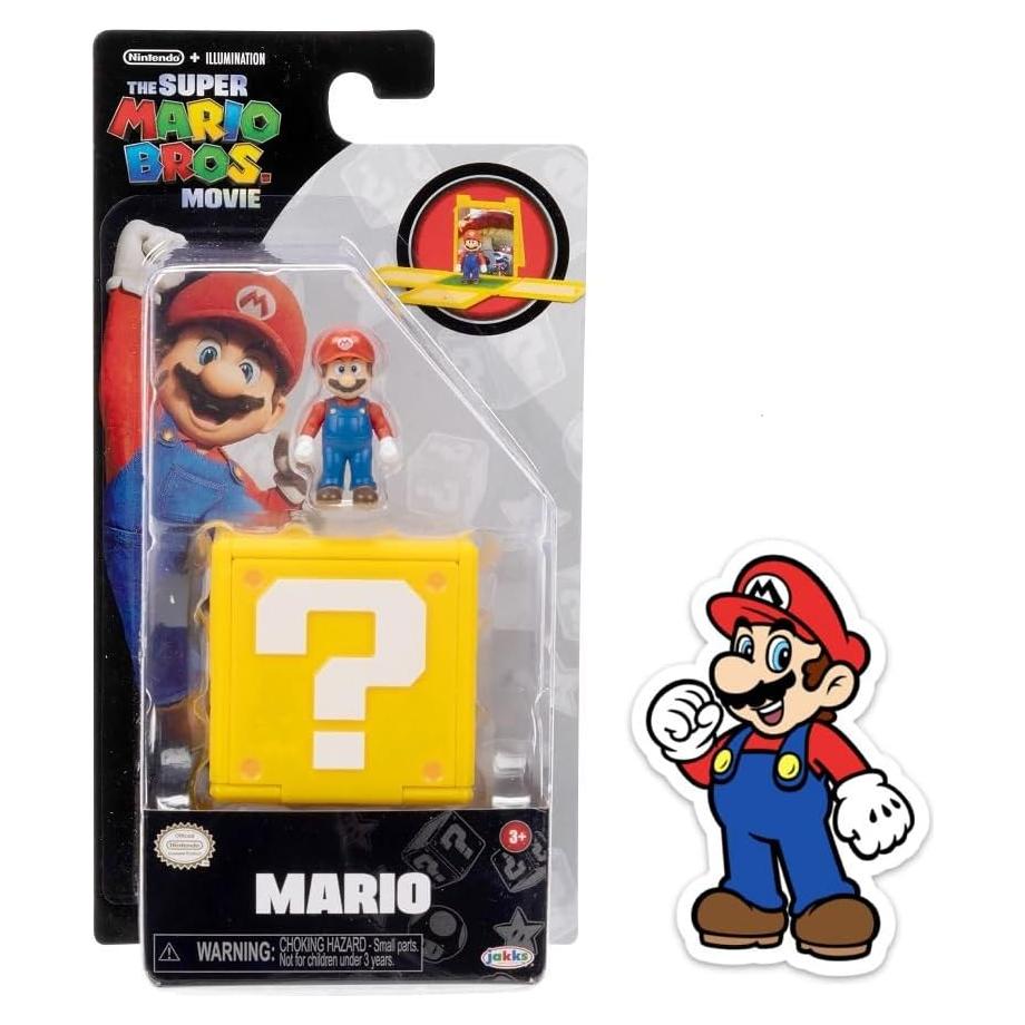Figura Mini Mario + Bloque Pregunta + Adhesivo - Jakks