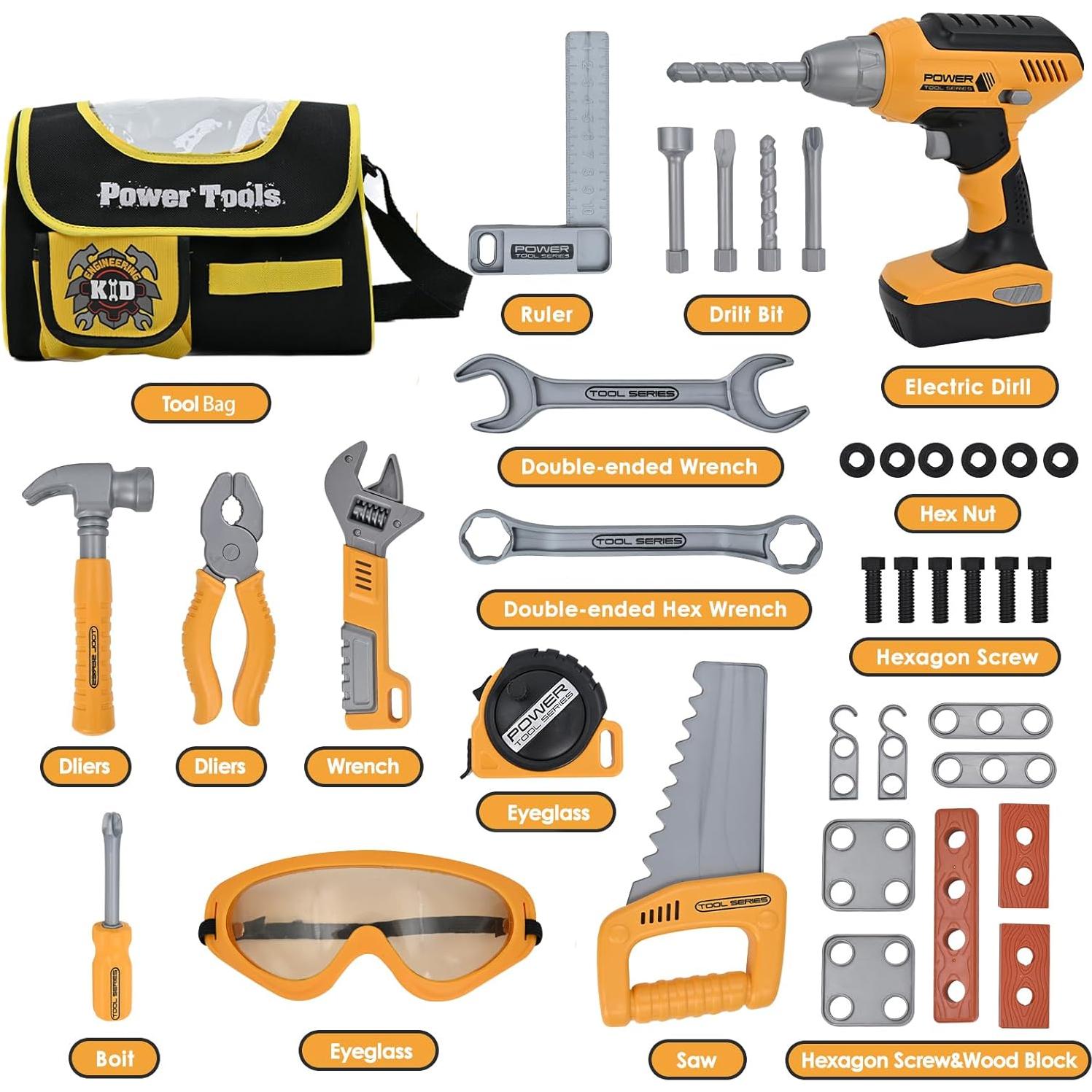 Juego de herramientas para niños HYRENEE con taladro eléctrico