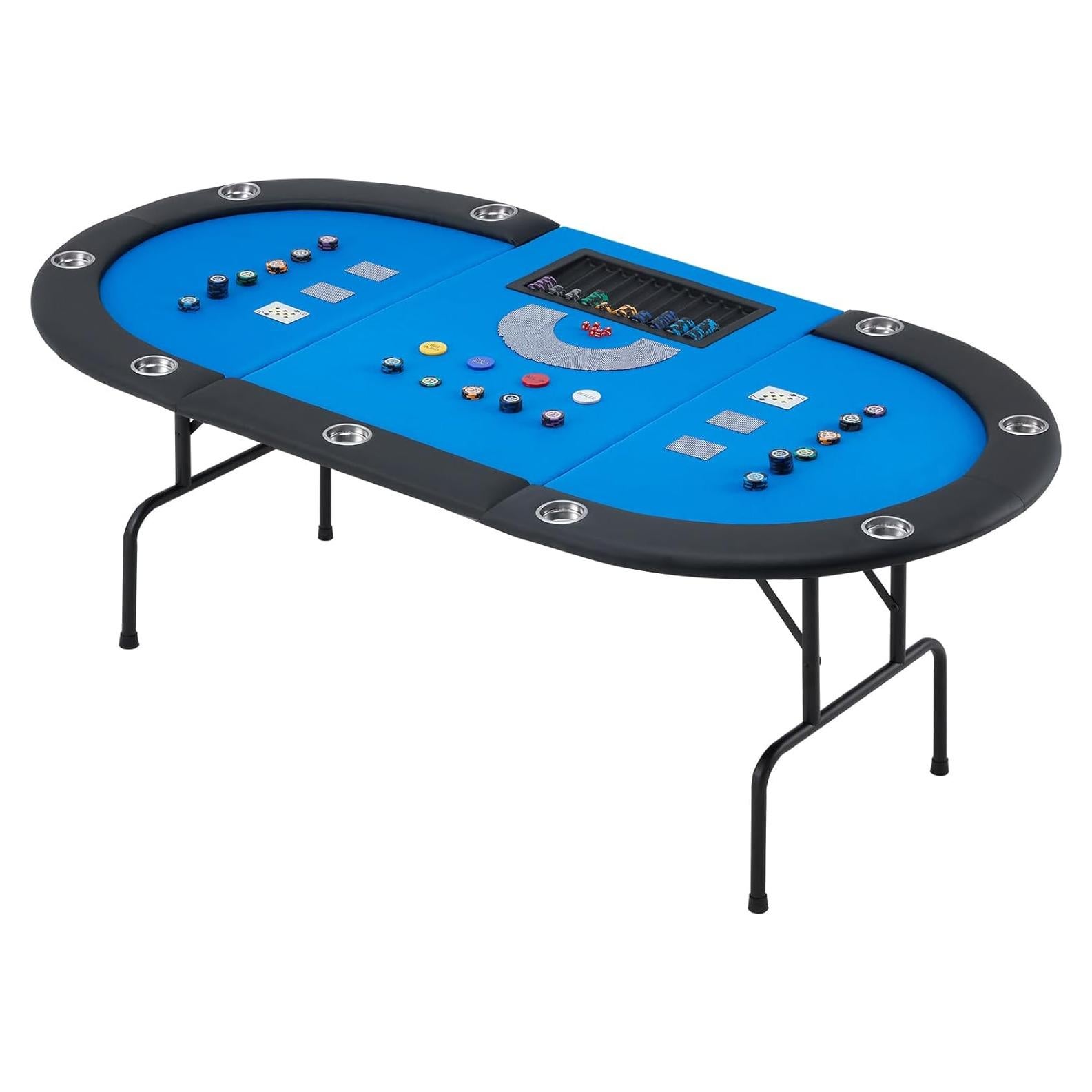 Mesa de Póker ECOTOUGE Ovalada Azul 8 Jugadores Plegable