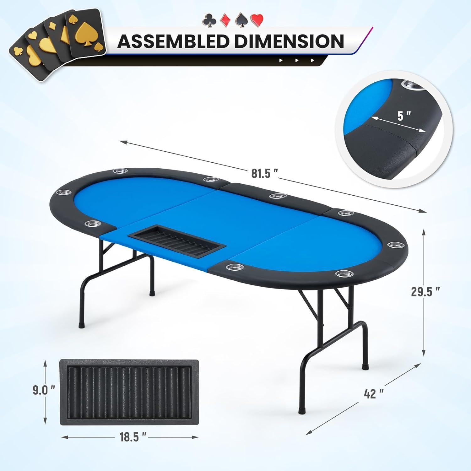 Mesa de Póker ECOTOUGE Ovalada Azul 8 Jugadores Plegable