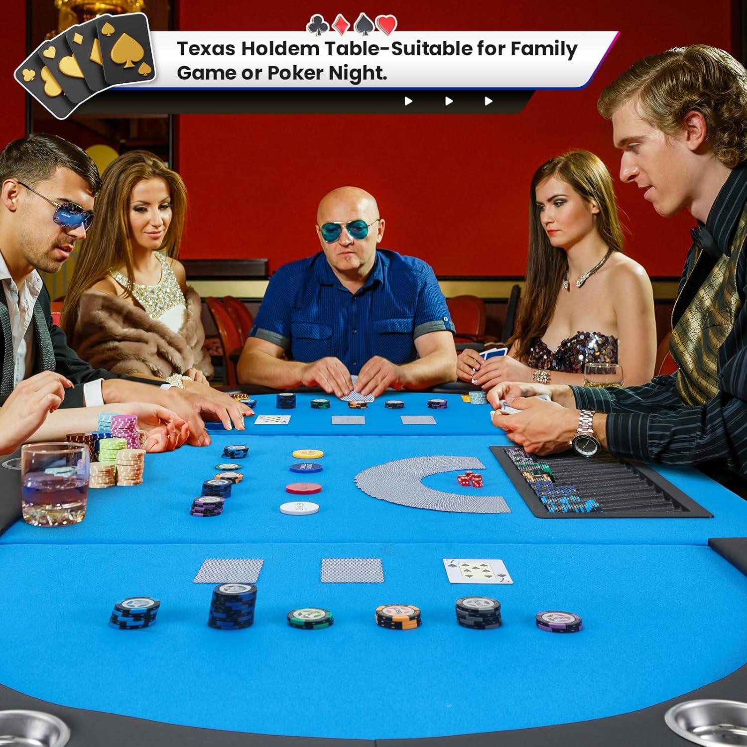 Mesa de Póker ECOTOUGE Ovalada Azul 8 Jugadores Plegable