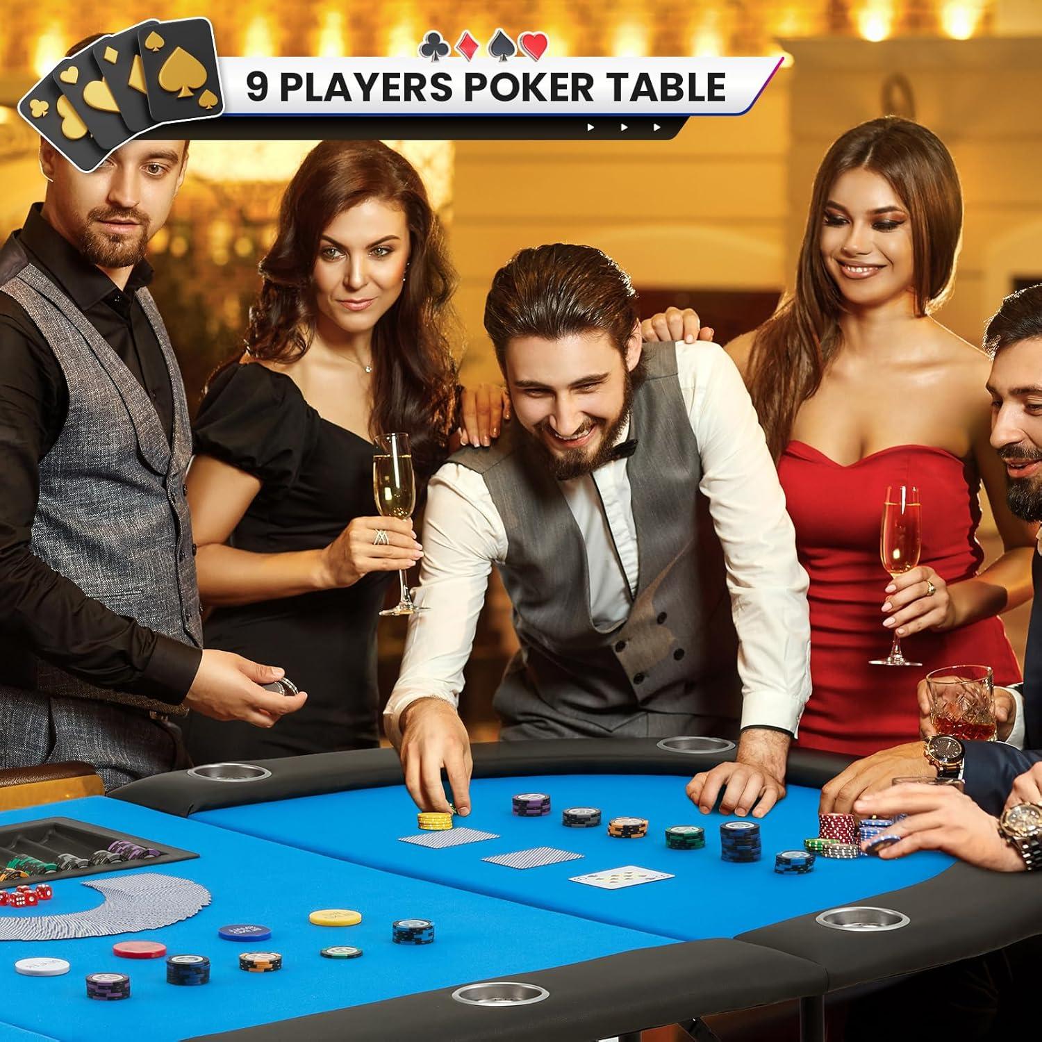 Mesa de Póker ECOTOUGE Ovalada Azul 8 Jugadores Plegable