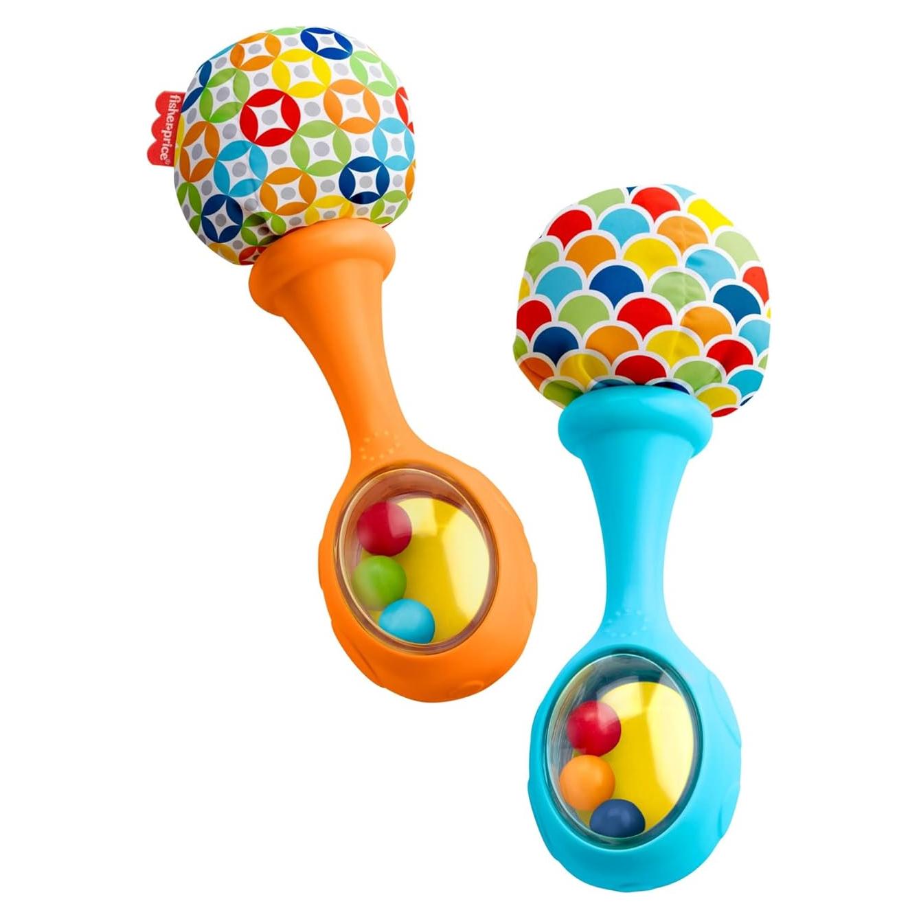 Fisher-Price Newborn Toys Rattle 'n Rock Maracas, Set of 2 Soft Musical Instruments for Babies 3+ Months, Blue & Orange