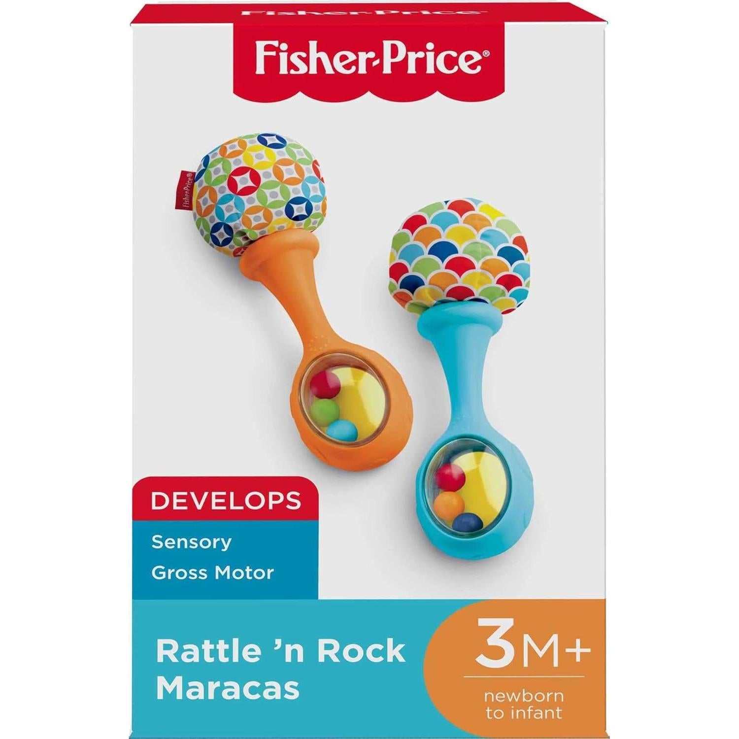Fisher-Price Newborn Toys Rattle 'n Rock Maracas, Set of 2 Soft Musical Instruments for Babies 3+ Months, Blue & Orange