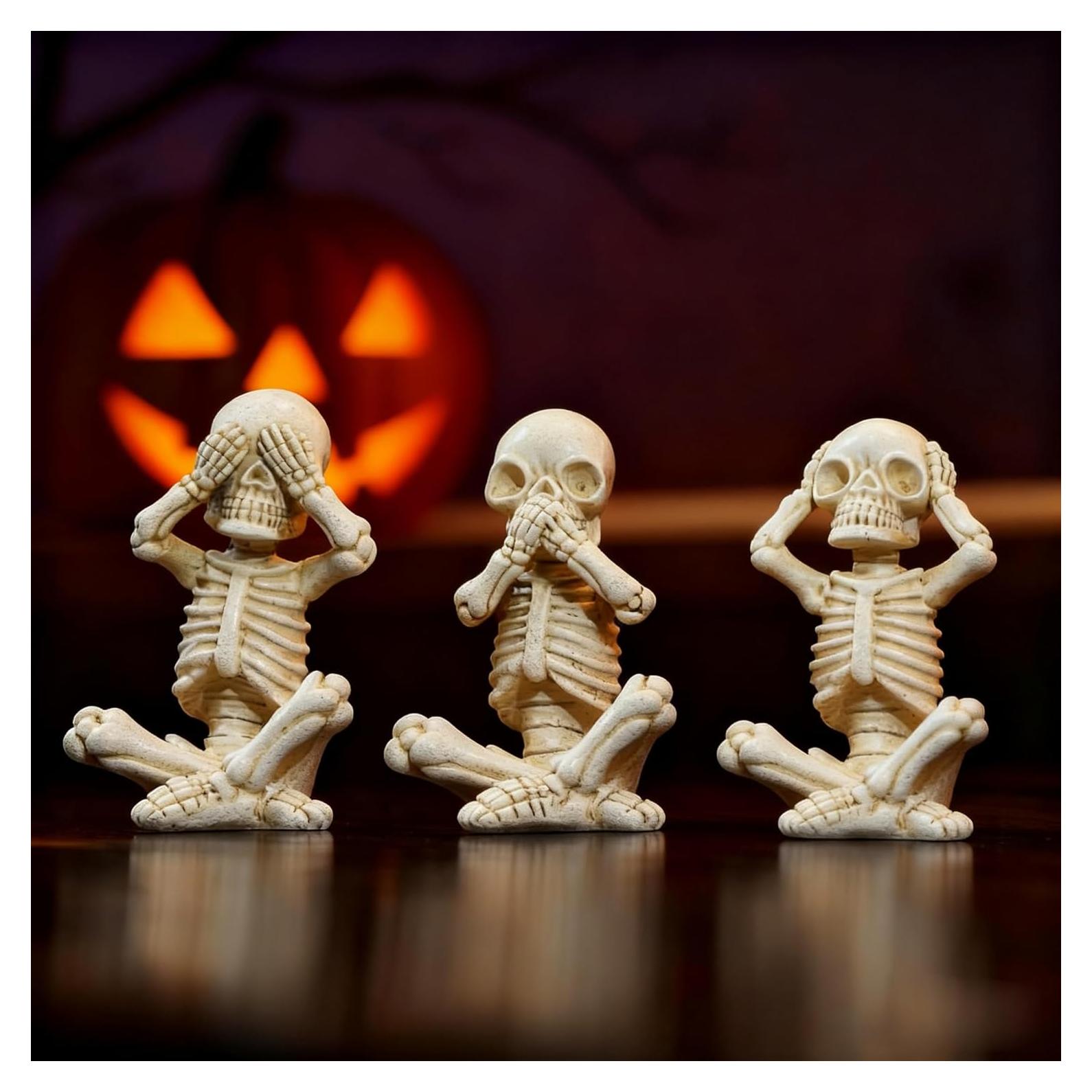 Conjunto 3 Estatuas Esqueletos OwMell Decoración Halloween