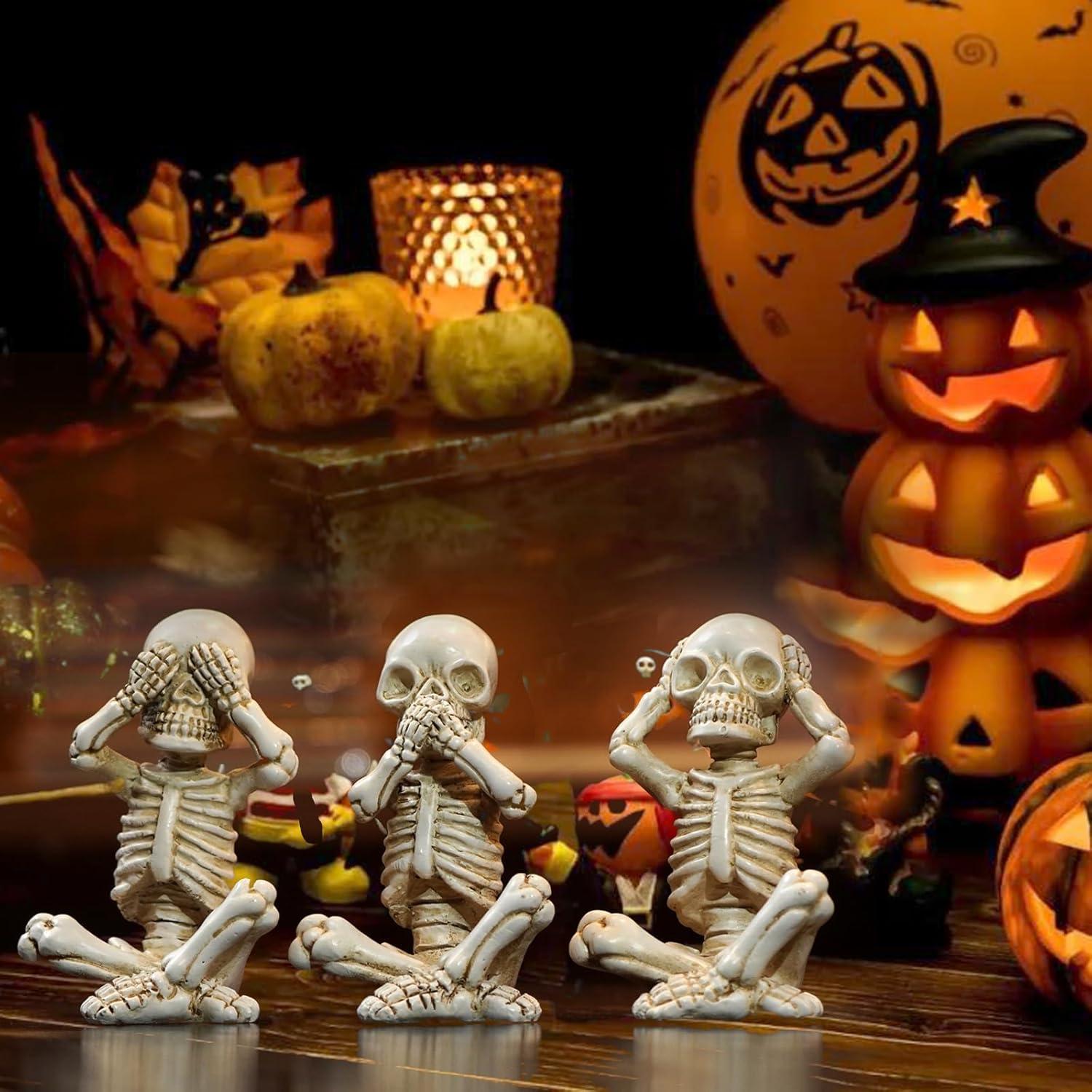 Conjunto 3 Estatuas Esqueletos OwMell Decoración Halloween