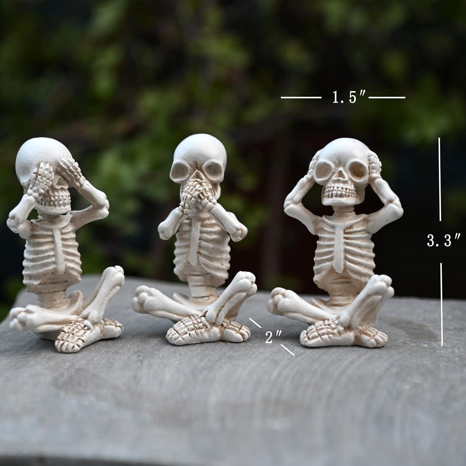 Conjunto 3 Estatuas Esqueletos OwMell Decoración Halloween