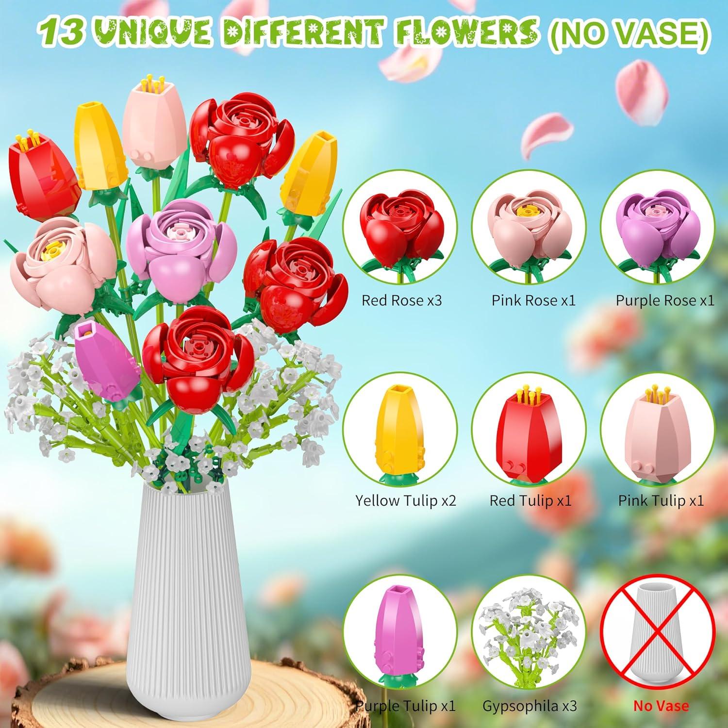 Juego de Construcción de Ramo de Flores Booyuer 680 Piezas