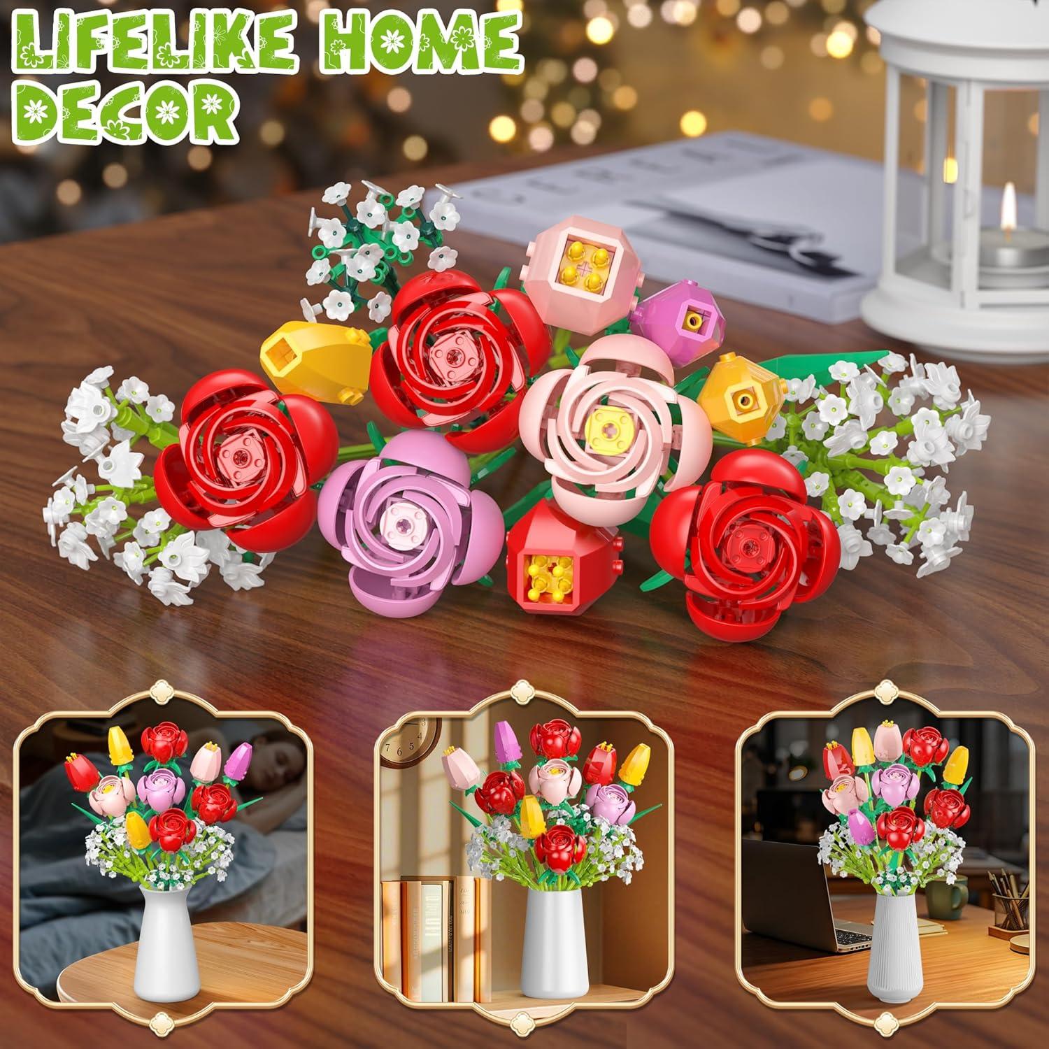 Juego de Construcción de Ramo de Flores Booyuer 680 Piezas