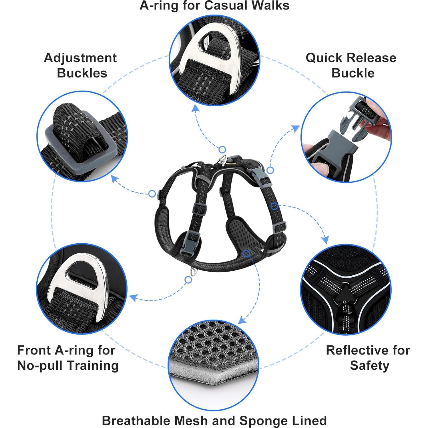 Arnés para Perros Plutus Pet XS Negro, Ajustable y Reflectante