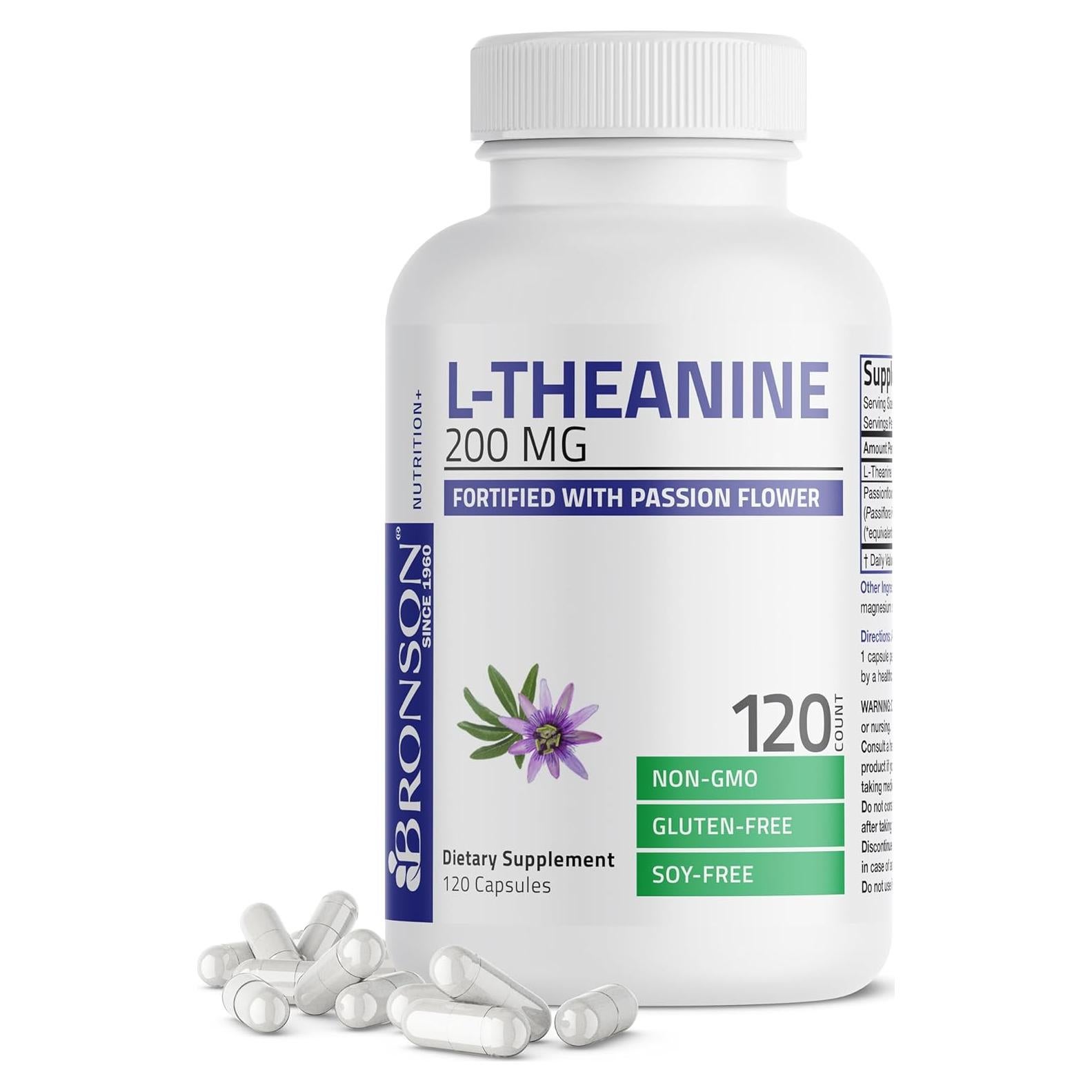 Suplemento Bronson L-Theanine 200mg con Flor de Pasión 120 Cápsulas