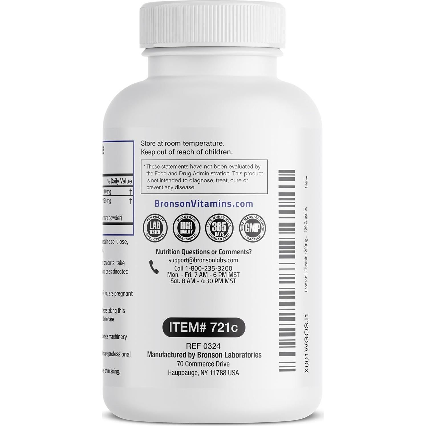 Suplemento Bronson L-Theanine 200mg con Flor de Pasión 120 Cápsulas