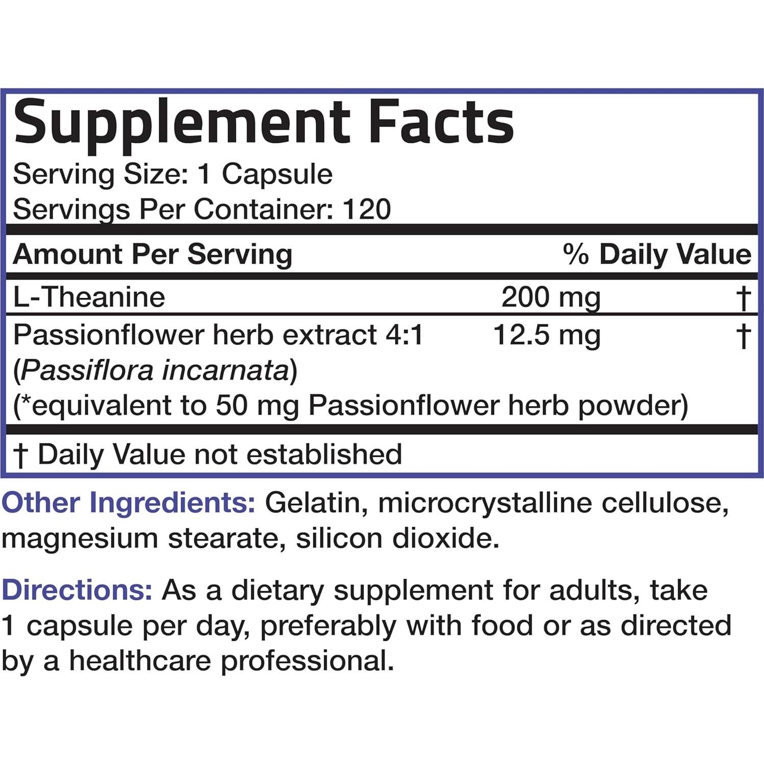 Suplemento Bronson L-Theanine 200mg con Flor de Pasión 120 Cápsulas