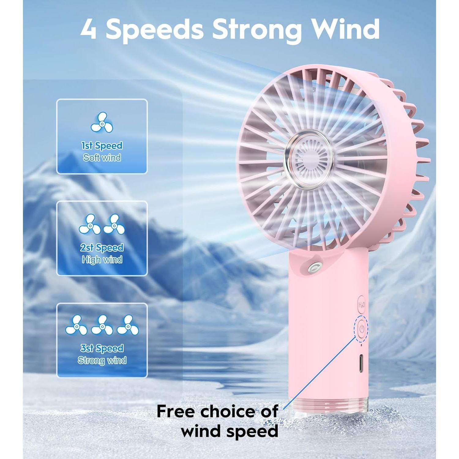 Mini Ventilador de Mano FXI SL620 Rosa con Nebulización USB-C