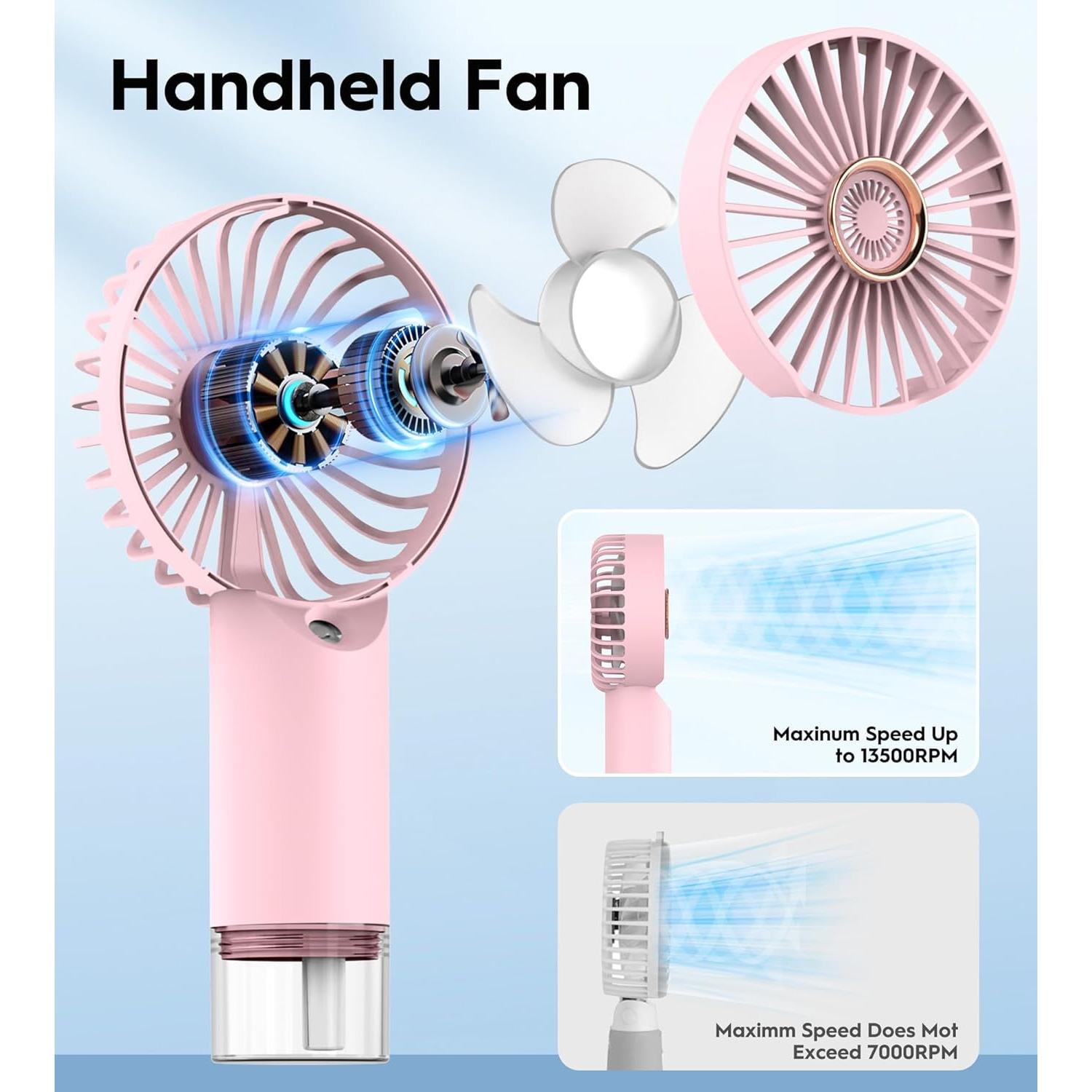 Mini Ventilador de Mano FXI SL620 Rosa con Nebulización USB-C