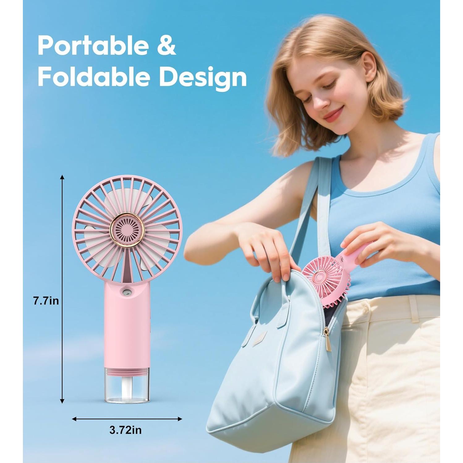 Mini Ventilador de Mano FXI SL620 Rosa con Nebulización USB-C